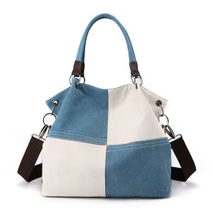 sac cabas toile femme patchwork bleu