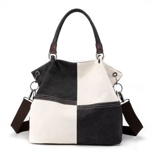 sac cabas toile femme patchwork noir