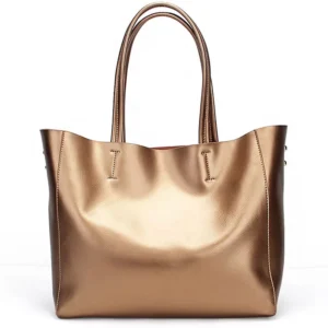 Sac Cabas Cuir Metallise Femme Or