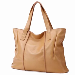 Sac Cabas Cuir Souple Grande Capacite Abricot Biais