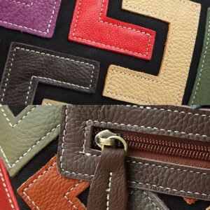 Sac Cabas Main Boho Chic Mosaique Cuir Sur Toile