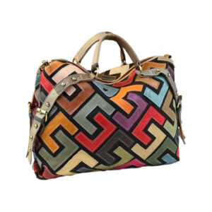 Sac Cabas Main Boho Chic Mosaique Cuir Vue Biais