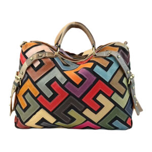 Sac Cabas Main Boho Chic Mosaique Cuir Vue Face