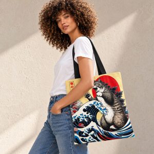 Tote Bag Lin Neko Zilla Vague Japonaise Port Epaule