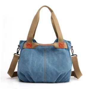 Grand Sac A Main Toile Canvas Vintage Modele Jane Bleu Ciel