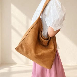 Grand Sac Cabas Hobo Suedine Modele Anneli Camel Port Epaule