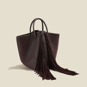 Sac Seau Cuir Veritable Franges Modele Iconic Boho Cafe 1