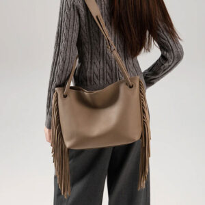 Sac Seau Cuir Veritable Franges Modele Iconic Boho Luxe