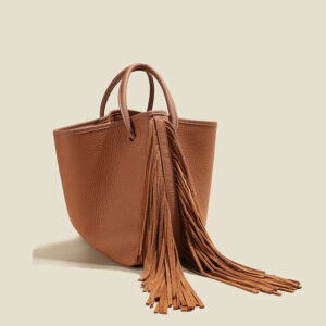 Sac Seau Cuir Veritable Franges Modele Iconic Boho Marron