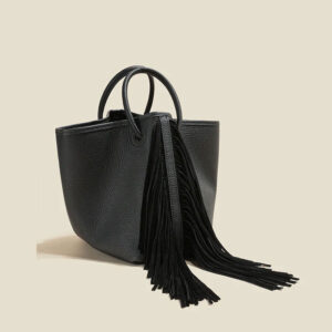 Sac Seau Cuir Veritable Franges Modele Iconic Boho Noir 1