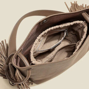 Sac Seau Cuir Veritable Franges Modele Iconic Boho Poche Interieure