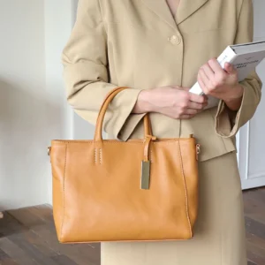 Sac A Main Cuir Pleine Fleur Cabas Modele Lea Camel Port Bras