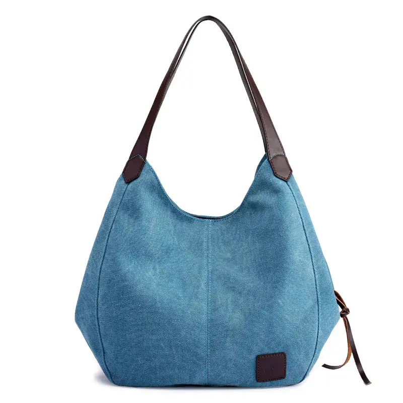 Sac Cabas Toile Anses Similicuir Modele Athena Bleu