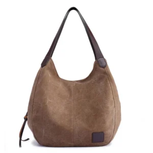 Sac Cabas Toile Anses Similicuir Modele Athena Cafe