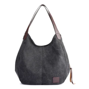 Sac Cabas Toile Anses Similicuir Modele Athena Noir