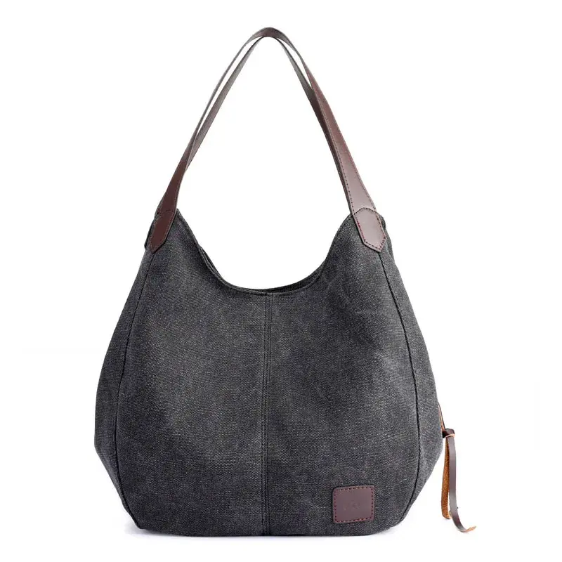Sac Cabas Toile Anses Similicuir Modele Athena Noir