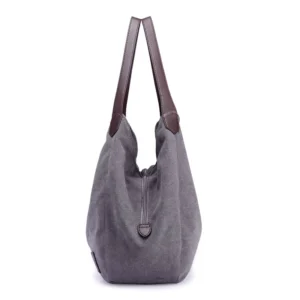 Sac Cabas Toile Anses Similicuir Modele Athena Vue Laterale