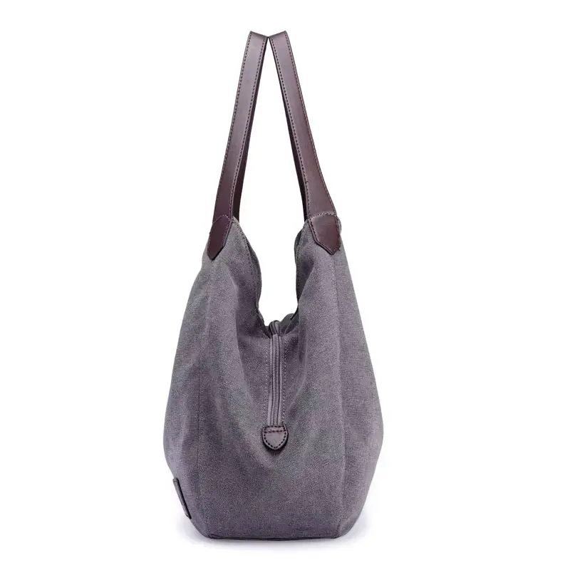 Sac Cabas Toile Anses Similicuir Modele Athena Vue Laterale