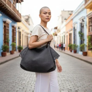Sac Cabas Toile Coton Tina Noir Femme Moderne