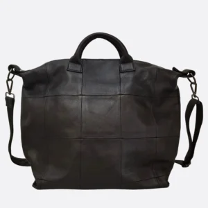 Sac Cabas Vintage Cuir Elena Noir Avec Bandouliere
