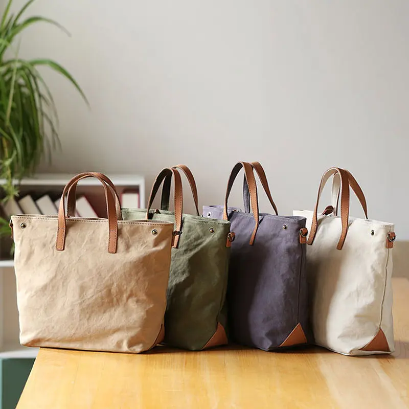 Sac Main Bandouliere Toile Cuir Modele Honoka 4 Coloris