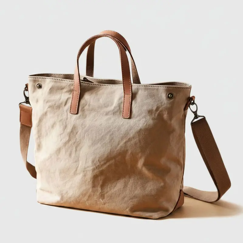 Sac Main Bandouliere Toile Cuir Modele Honoka Beige 1