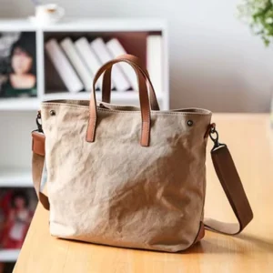Sac Main Bandouliere Toile Cuir Modele Honoka Beige Vue Biais