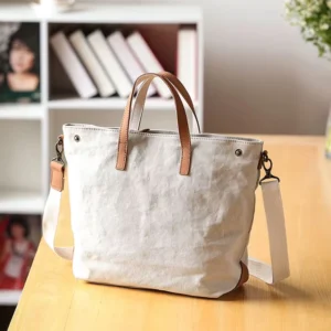 Sac Main Bandouliere Toile Cuir Modele Honoka Blanc Vue Biais