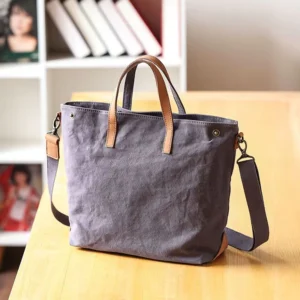 Sac Main Bandouliere Toile Cuir Modele Honoka Gris Vue Biais