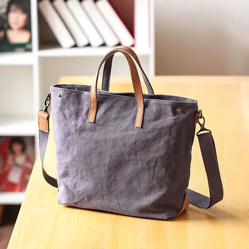 Sac Main Bandouliere Toile Cuir Modele Honoka Gris Vue Biais