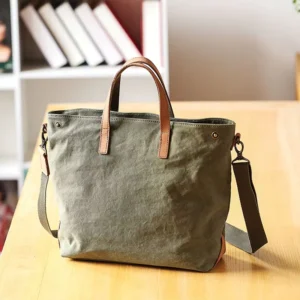 Sac Main Bandouliere Toile Cuir Modele Honoka Kaki Vue Biais