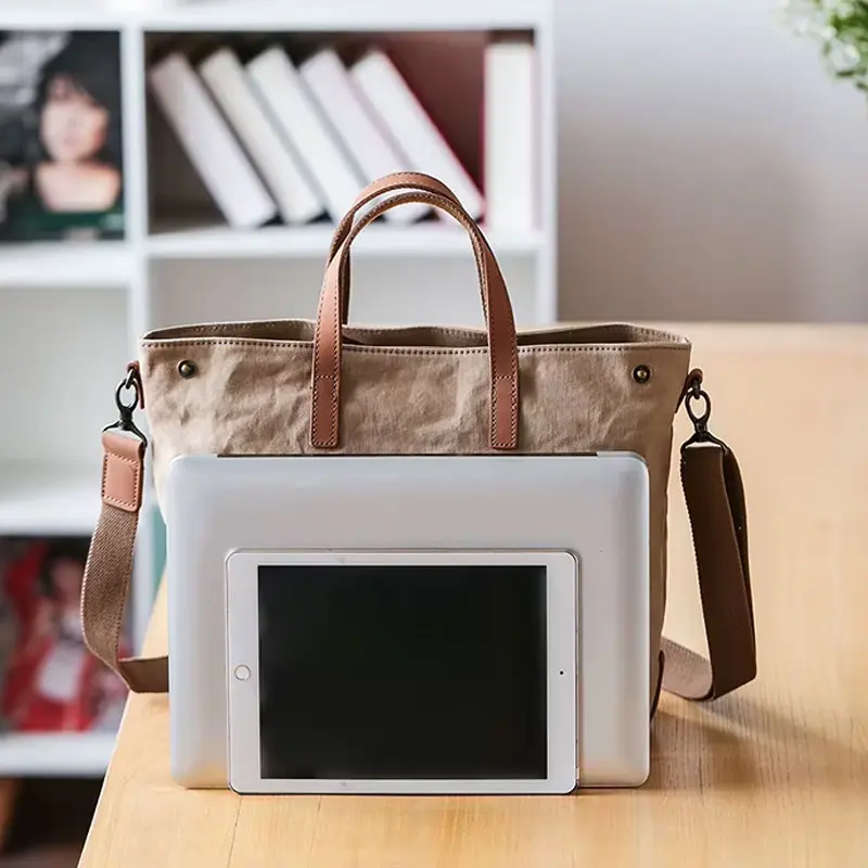 Sac Main Bandouliere Toile Cuir Modele Honoka Pc 13 Pouces