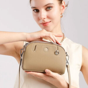 Pochette Bandouliere Arrondie Cuir Modele Suzy Gris Elegant