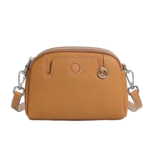 Pochette Bandouliere Arrondie Cuir Modele Suzy Marron Vue Face