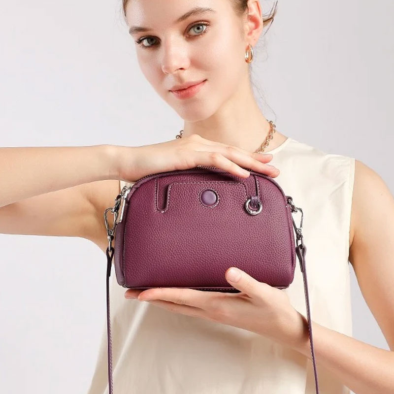 Pochette Bandouliere Arrondie Cuir Modele Suzy Violet Elegant