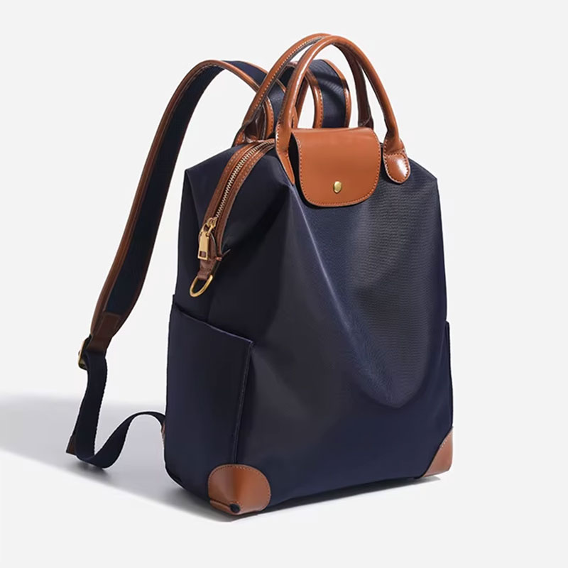 Sac A Dos Urbain Nylon Femme Compatible Trolley Modele Anne Bleu Marine Vue Laterale Droite