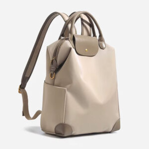 Sac A Dos Urbain Nylon Femme Compatible Trolley Modele Anne Creme Vue Laterale Droite