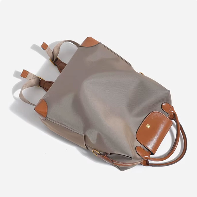 Sac A Dos Urbain Nylon Femme Compatible Trolley Modele Anne Taupe Vue Dessus