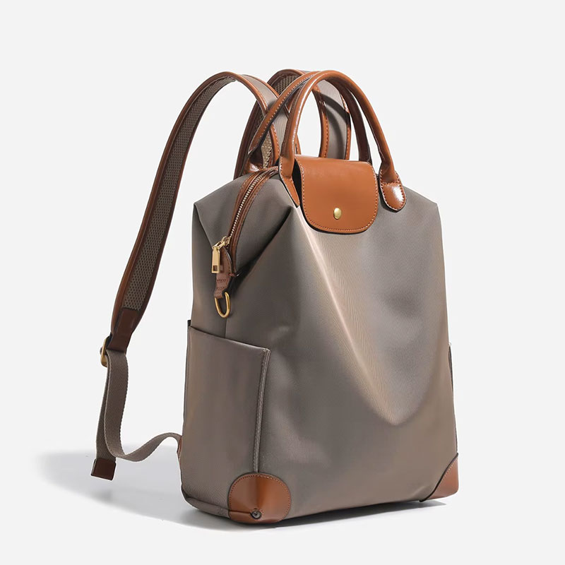 Sac A Dos Urbain Nylon Femme Compatible Trolley Modele Anne Taupe Vue Laterale Droite