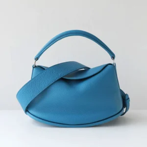 Sac A Main Cuir Demi Lune Modele Pauline Bleu