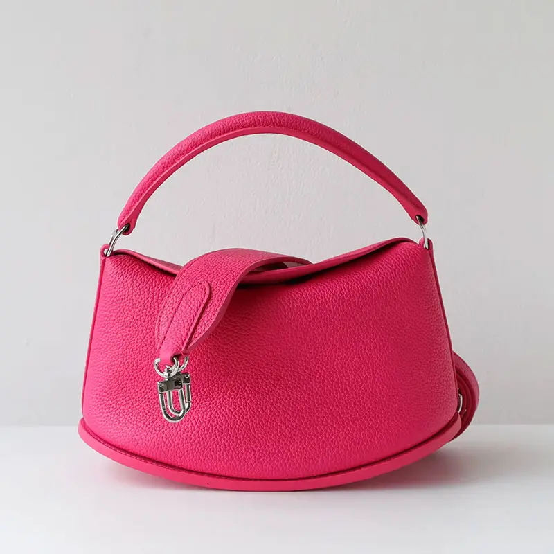 Sac A Main Cuir Demi Lune Modele Pauline Fushia