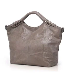 Sac A Main Cuir Vachette Souple Rivets Modele Nina Gris Taupe