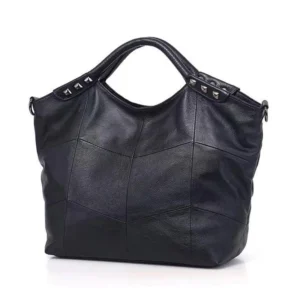 Sac A Main Cuir Vachette Souple Rivets Modele Nina Noir