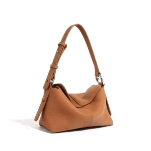 Sac Bandouliere Hobo Cuir Rabat Modele Kiara Marron Caramel