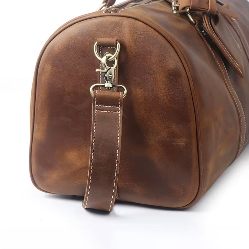 Sac De Voyage Cuir Crazy Horse Poche Chaussures Modele James Bandouliere Amovible