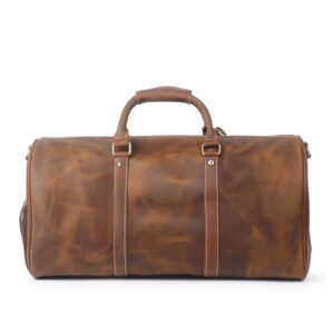 Sac De Voyage Cuir Crazy Horse Poche Chaussures Modele James Cognac Vue Arriere