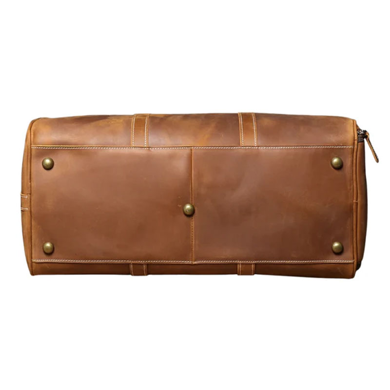 Sac De Voyage Cuir Crazy Horse Poche Chaussures Modele James Cognac Vue Dessous