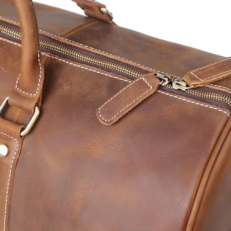 Sac De Voyage Cuir Crazy Horse Poche Chaussures Modele James Fermeture Principale