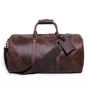 Sac De Voyage Cuir Crazy Horse Poche Chaussures Modele James Marron