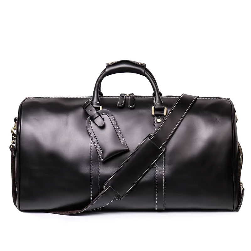 Sac De Voyage Cuir Crazy Horse Poche Chaussures Modele James Noir